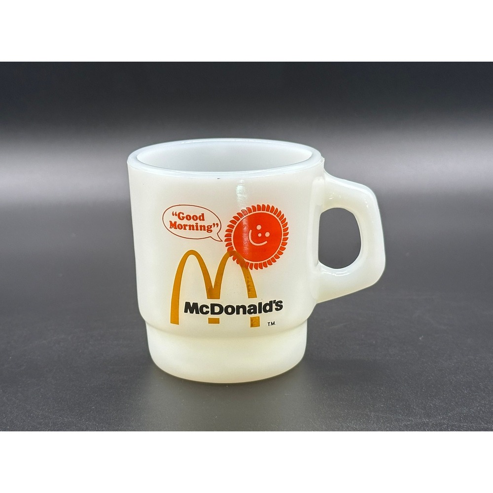 Vintage McDonald's Anchor Hocking Fire-King Milk Glass Good Morning Sun Mug USA